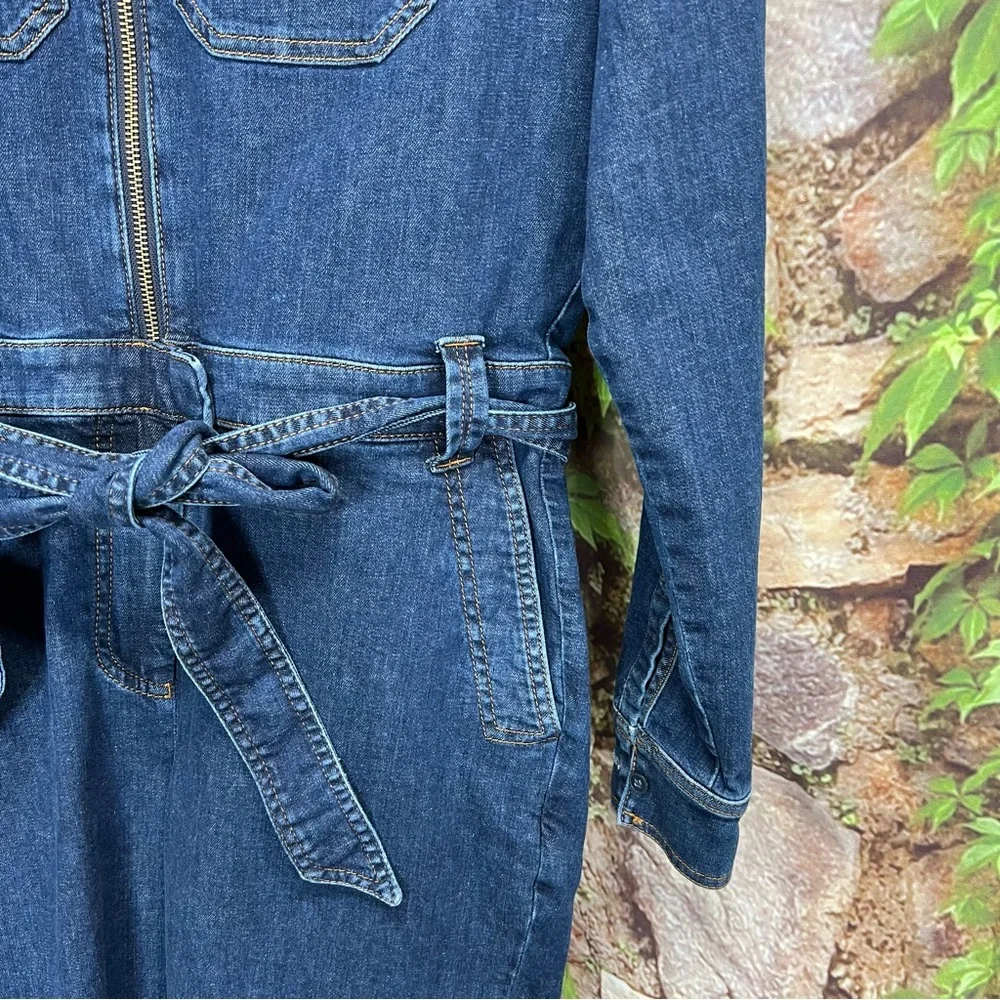 BODEN Coastal Cowgirl Southwestern Style Dark Wash Denim Zip Front Jumpsuit, 4R - Picture 5 of 14